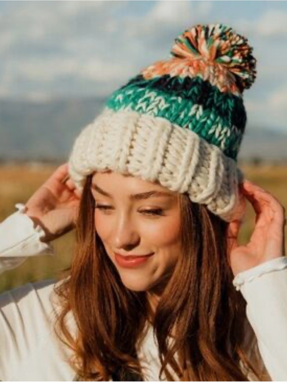 free people womens striped pom Pom beanie